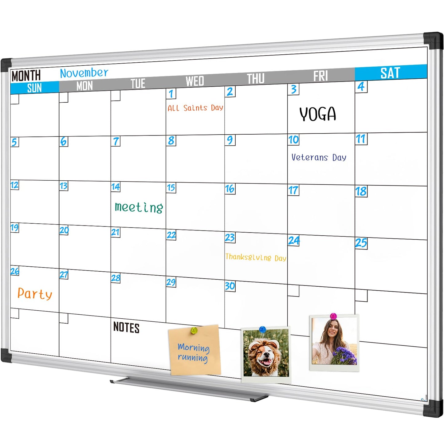 XBoard Magnetic Calendar Whiteboard 36" x 24" - Monthly Calendar Dry Erase Board, Reusable Colorful Calendar Board, Silver Aluminium Framed Monthly Planning Board