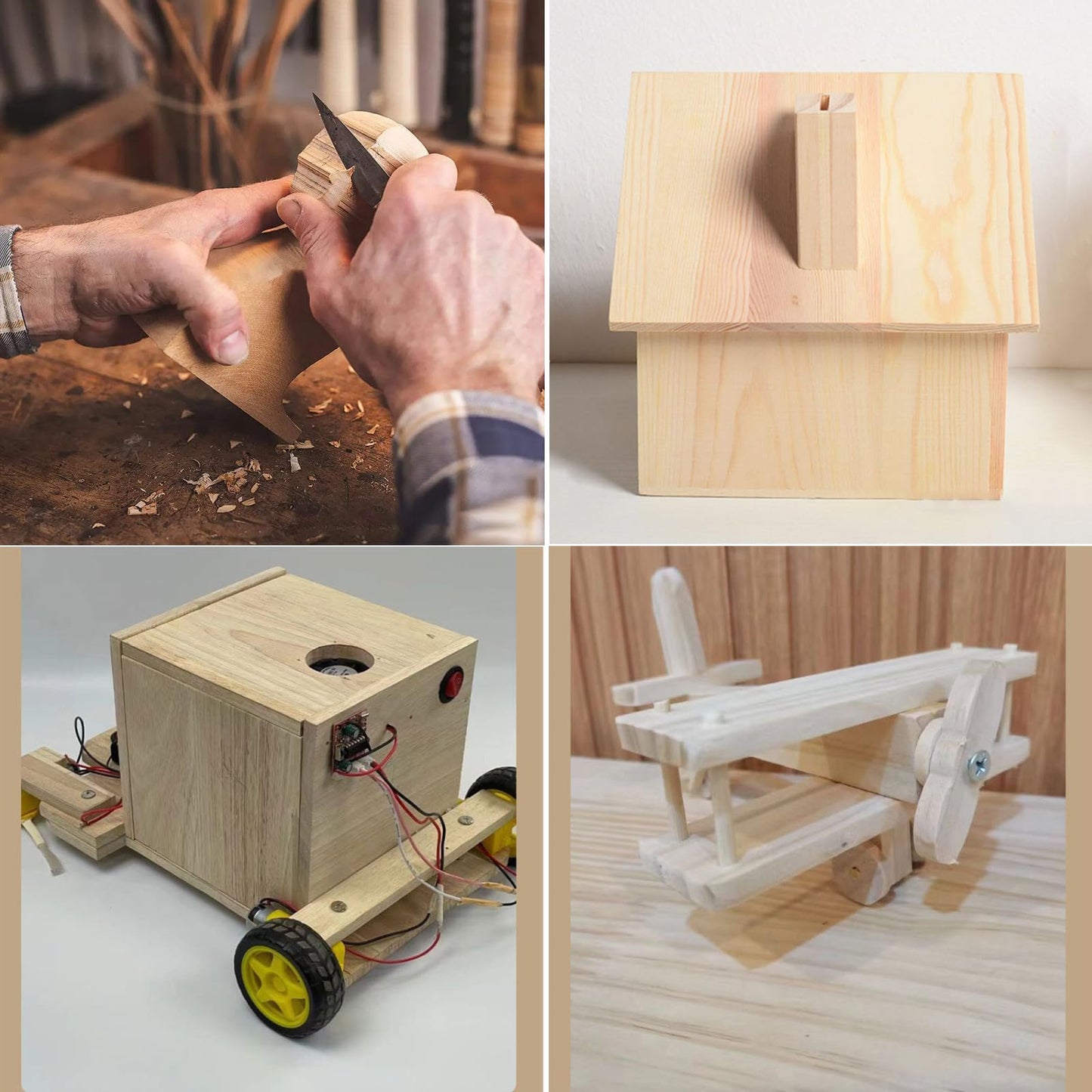 4PCS Rectangle Wood Boards Unfinished Wood Blocks for Crafting, 8x6x0.8in Blank Whittling Wooden Blocks for Wood Carving,Painting & Burning