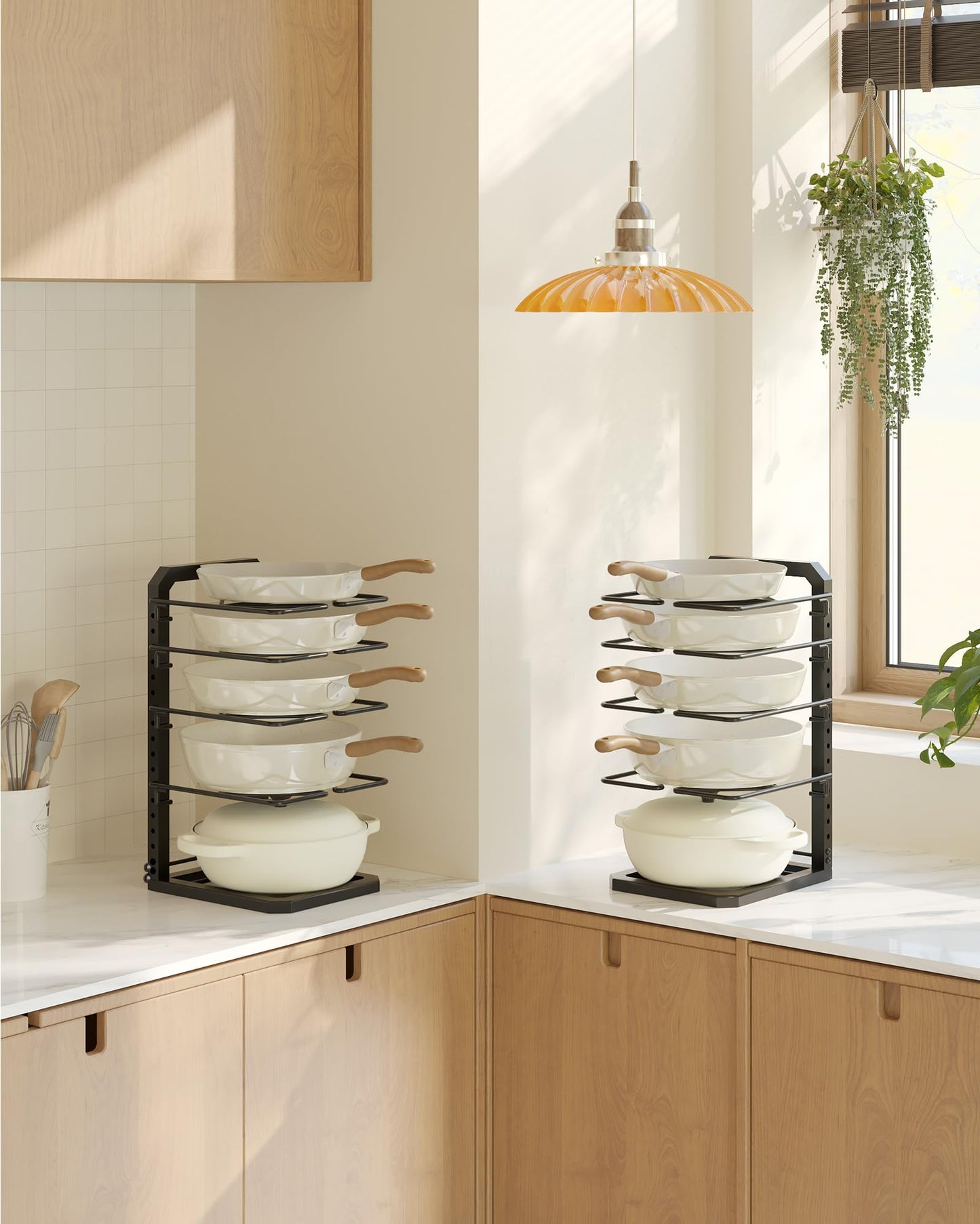 GIGIFTREE Pots and Pans Organizer under Cabinet, 5 Adjustable Tiers Heavy-Duty Pan Pot Organizer with 16.5" Height, Holds 55 LB - Cast Iron Skillets, Griddles, Shallow Cookware