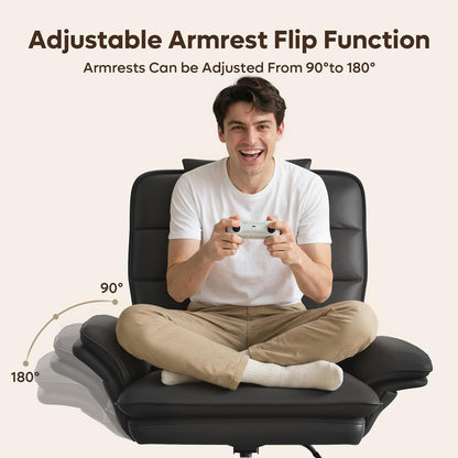 Bestier Cross Legged Office Chair Criss Cross Chair with Adjustable Arms 135° Reclining PU Leather Executive Chair with Wheels Big and Tall Computer Desk Chair for Home Office Black