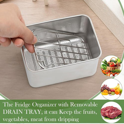 Hushee 3-Piece Stainless Steel Food Storage Containers - Airtight with Removable Drain Tray, 30 oz