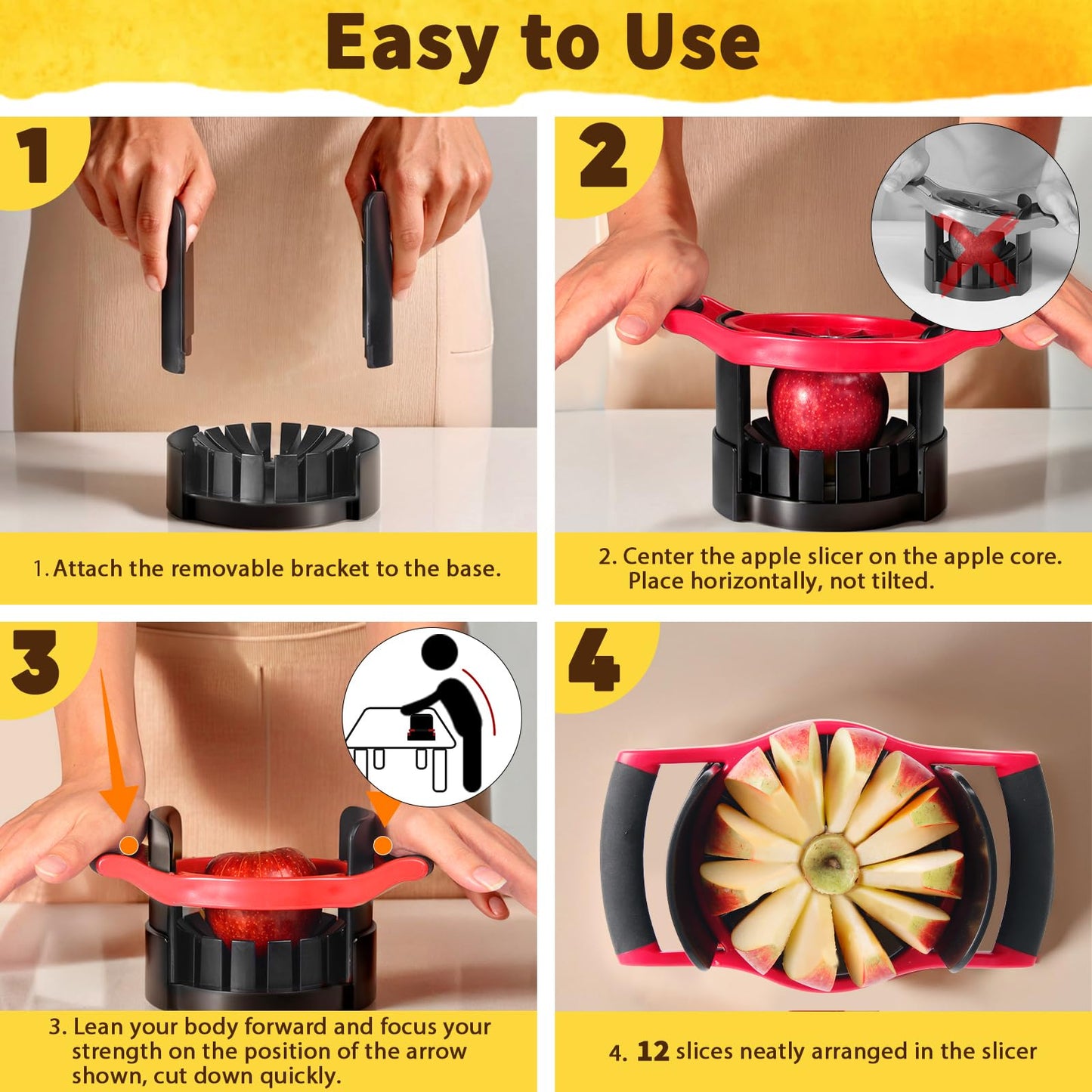Newness 5.12 In Large Apple Slicer, Cut 12 Thin Slices All the Way Through, HEAVY - DUTY Stainless Steel Apple Corer & Slicer for Fruits & Vegetables - Dishwasher Safe