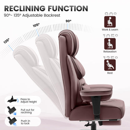 BestGlory Office Desk Chair, Big and Tall Leather Gaming Chair with Footrest, Wide Ergonomic Comfy Executive High-Back Reclining Computer Chairs, Swivel Rolling Wheels and Padded Lumbar Support,Coffee