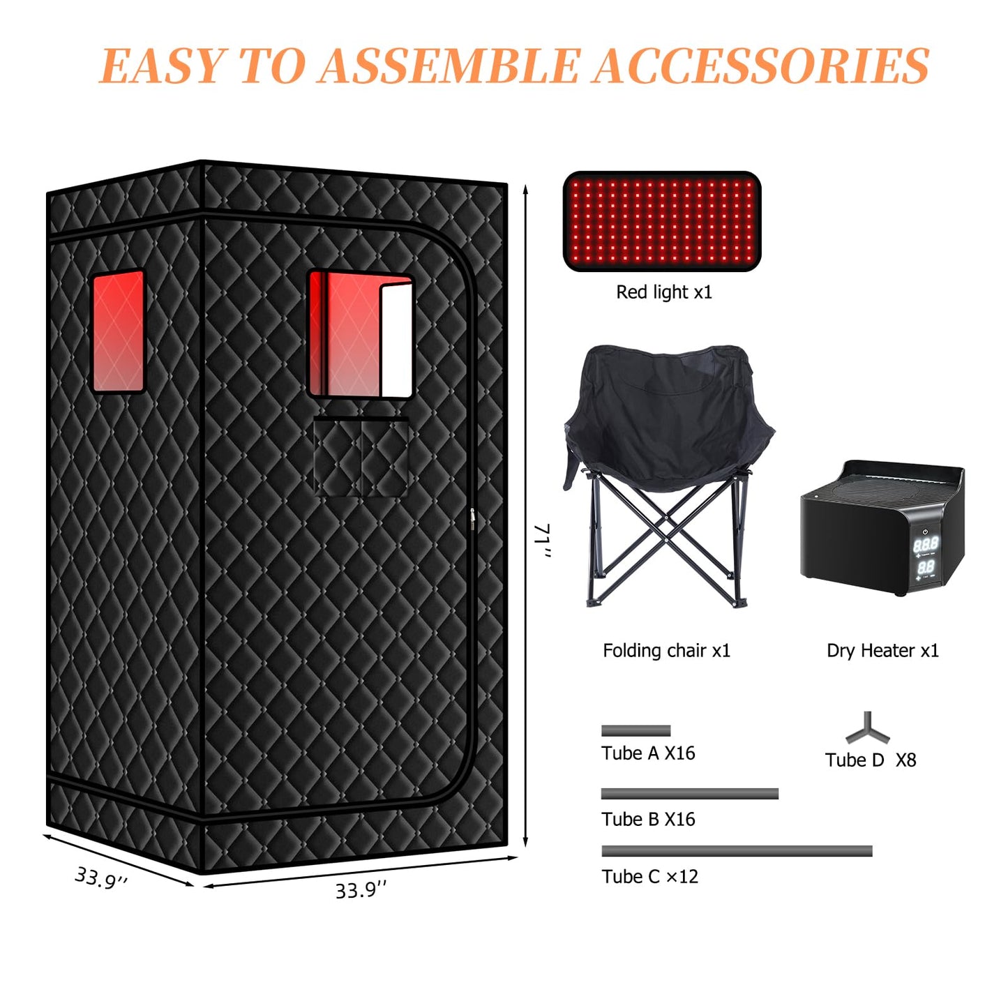 Smartmak Portable Sauna with Infrared 660nm Red Light Therapy Lamp for Home Relaxation, Personal Large Full Size Sauna Spa Tent, 1500W High Power Hot Air Saunas, Folding Chair Indoor Use, 130–150°F