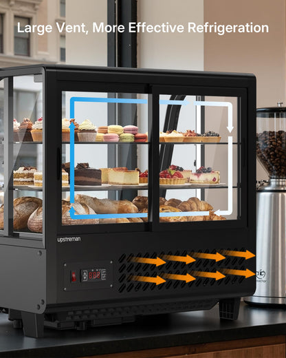 Upstreman Countertop Pastry Display Refrigerator, 3.5 Cu.Ft Commercial Cake Display Refrigerator, Bakery Showcase with LED Light, Digital Thermostat, for Café, Restaurant, Store (CD35)