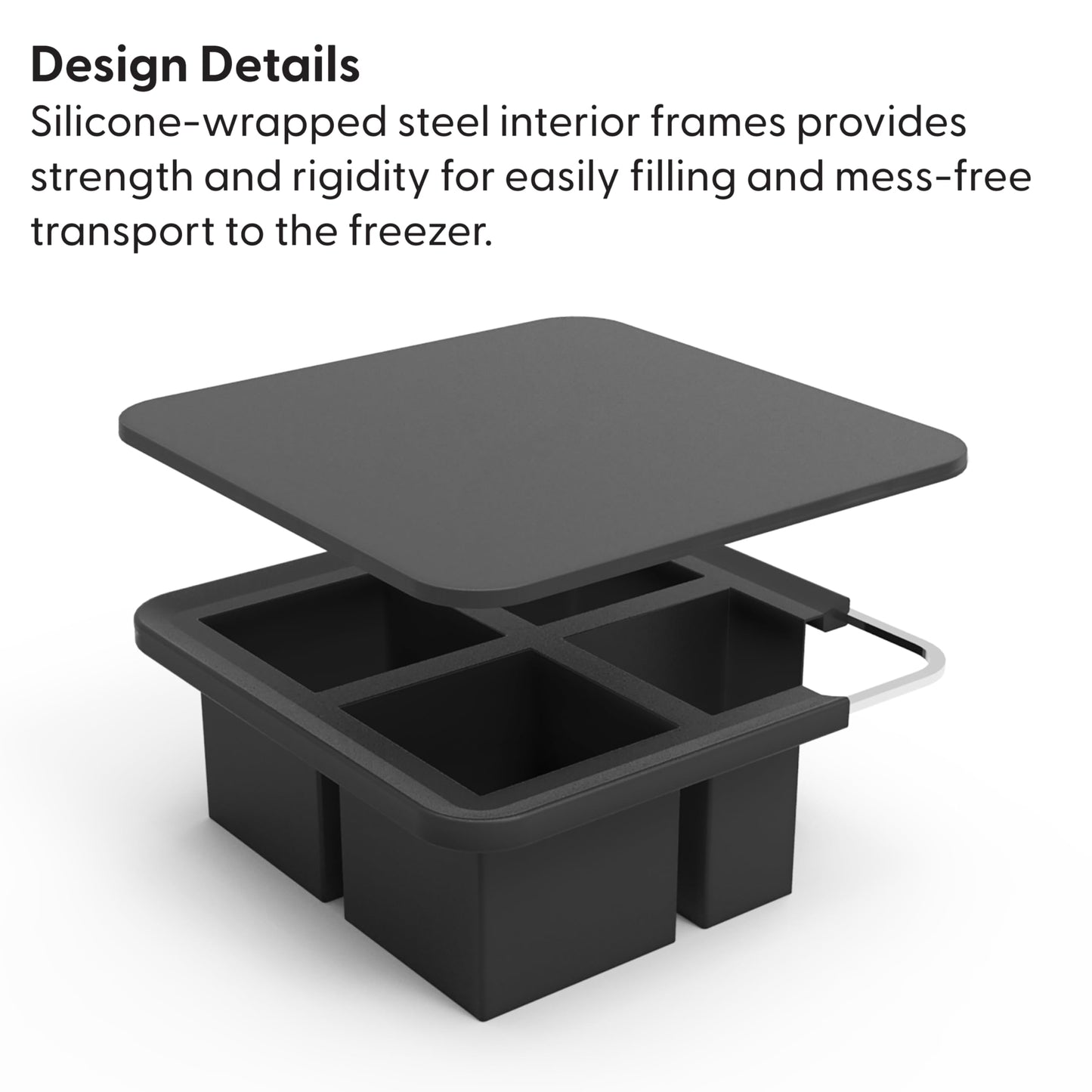 W&P Peak Silicone Extra Large Cube Ice Tray w/ Protective Lid | Charcoal | Easy to Remove Ice Cubes | Food Grade Premium Silicone | Dishwasher Safe, BPA Free