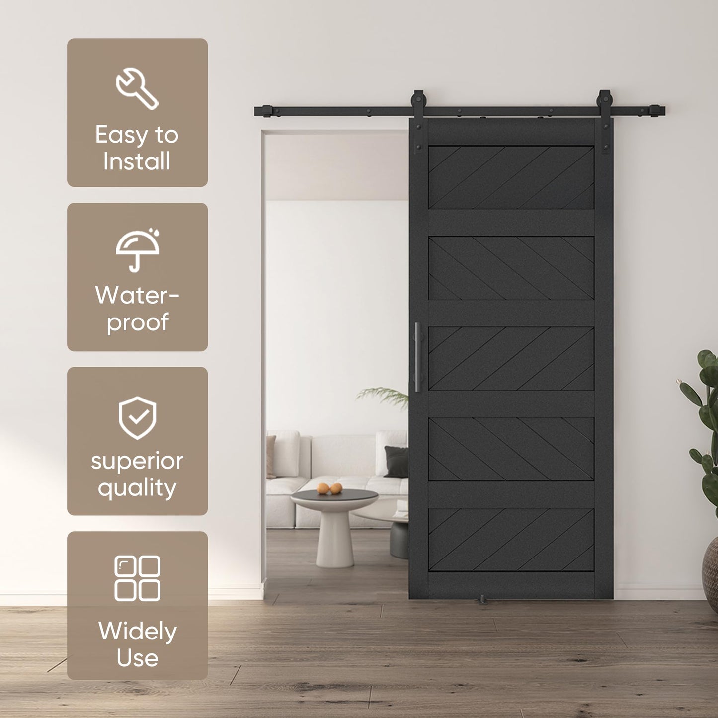 JUBEST 36" x 84" Barn Door, Slding Barn Door Kit Wave-Shape Barn Door Panel with Hardware Kit Include, Easy Installation, Solid Wood, MDF & PVC Covered, Black