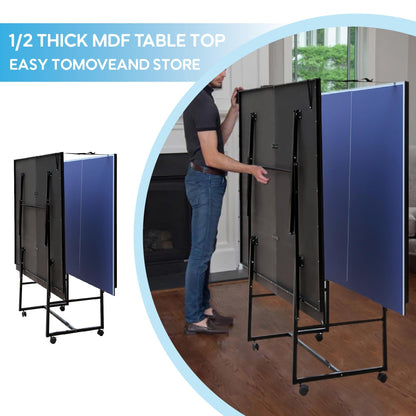 Ping Pong Table for Indoor/Outdoor, 9X5FT Foldable Table Tennis Table with Net, 2 Table Tennis Paddles and 3 Balls - Easy Assembly - Tournament Quality - Perfect for Family Game Rooms