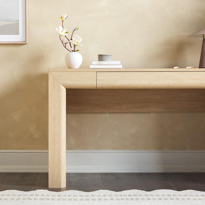 Walker Edison Amira Modern MDF Waterfall Writing Desk with a Built-in Storage Drawer, 52 Inch, Light Ash