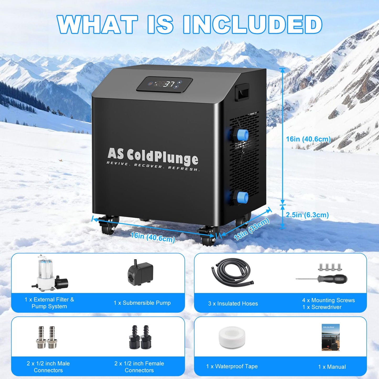 AS ColdPlunge 1HP Ice Bath Water Chiller for Cold Plunge, High-Power Cold Plunge Chiller with External Pump & Filtration System, 110V Professional Ice Bath Cooling System for Cold Therapy Recovery