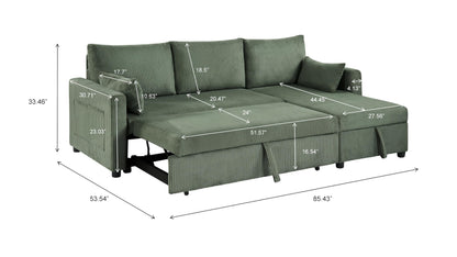 Trygoal Sectional Sleeper Sofa with Pull Out Bed, LShape Convertible Sofa Bed Couch with Storage Chaise, 3 in 1 Pull Out Sofa Bed with 3 Seats, for Living Room,Apartment, Green, 85Inch
