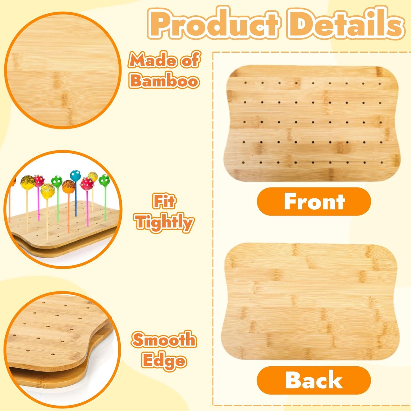 Acshio 2 Pack Bamboo Skewer Holder, 90 Holes Fruit Kabobs Cocktail Pick Stand, Appetizer Food Display Serving Curved Board for Party, Buffet, Catering Event