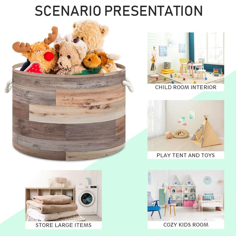 SDMKA Wood Floor Texture Laundry Hamper - Extra Large Storage Basket, 20" x 14", Blanket & Toy Basket, Decorative Cotton Rope Handle