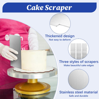 3 Pcs Stainless Steel Cake Scraper, 8.6-inch Double Sided Patterned Edge Stripe Edge Smoother Scraper, Cake Decorating Comb Metal Cake Scraper for Butter Mousse Cream Decoration