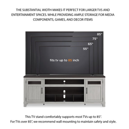 Signature Design by Ashley Darborn Farmhouse 88" TV Stand for TVs up to 101" with Adjustable Shelves, Cabinets, Cord Openings and Fireplace Option, Light Gray & Dark Brown