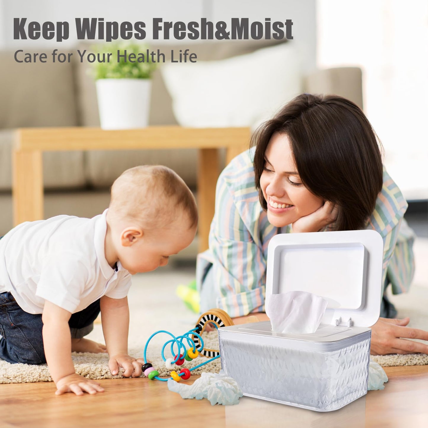 AWGOU Wet Baby Wipes Dispenser - Large Capacity Wipe Holder Seal-Designed Dust-Proof Wet Wipes Container Keep Diaper Wipes Fresh