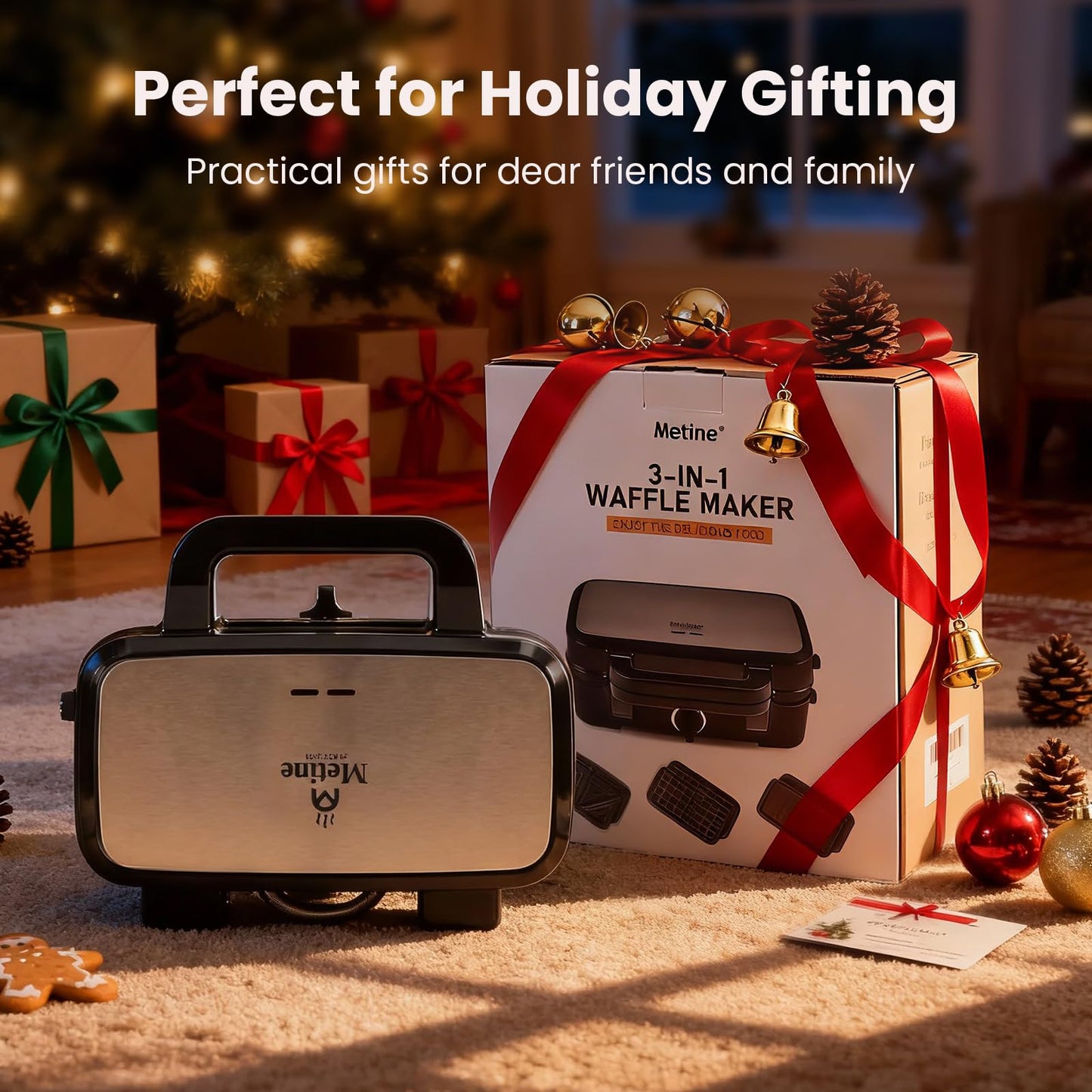 Waffle Maker with Removable Plates, 3-in-1 Sandwich maker and waffle and pancake maker, Nonstick Plates, 5-Level Browning Control & Ready Indicator Lights, Easy to Clean for Family Breakfast