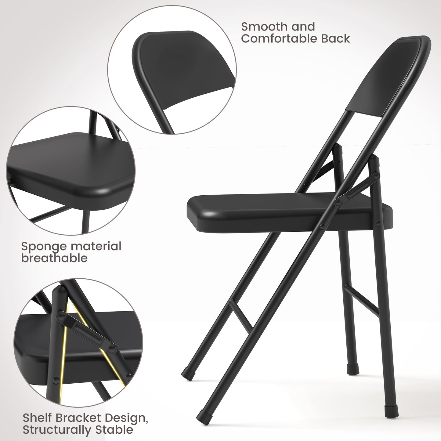 8 Pack All-Steel Folding Chairs Set of 8, Heavy Duty Metal Foldable Dining Chair with Backrest, Hold Up to 350 LBS, Black Portable Fold Chair for Home, Office, Indoor & Outdoor Events
