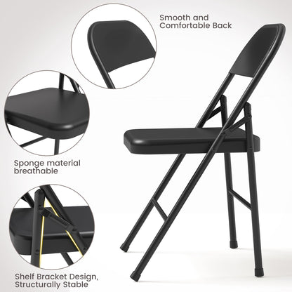 8 Pack All-Steel Folding Chairs Set of 8, Heavy Duty Metal Foldable Dining Chair with Backrest, Hold Up to 350 LBS, Black Portable Fold Chair for Home, Office, Indoor & Outdoor Events