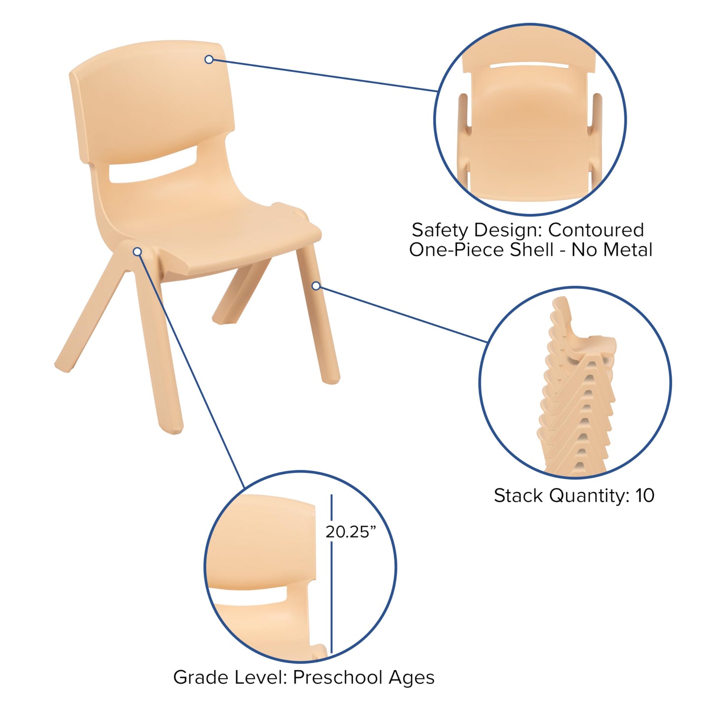 BizChair 24" W x 48" L Rectangular Natural Plastic Height Adjustable Activity Table Set with 6 Chairs