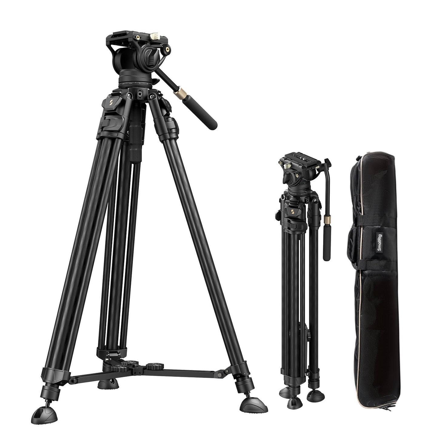 SmallRig AD-50 Max Heavy Duty Video Tripod, 68.5" Carbon Fiber Lightweight Tripod with FreeSpeed One-Step Height Adjustment, Fluid Head, Dual-Mode QR Plate, Load up to 17.6lb
