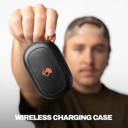 Skullcandy Push ANC Active Wireless Earbuds, Bluetooth Headphones, Noise Cancelling, 58 Hours Battery, Secure-Fit Over-Ear Hanger, Sweat and Waterproof, Microphone for iPhone Android - Black/Orange