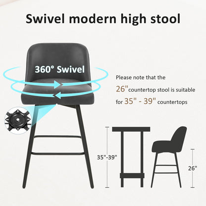 Coolazy Counter Height Bar Stools Set of 4,360° Swivel Faux Leather Barstools with High Back 26" H Seat Height (Faux Leather-Grey, 4 Pieces - 26" Counter Height)