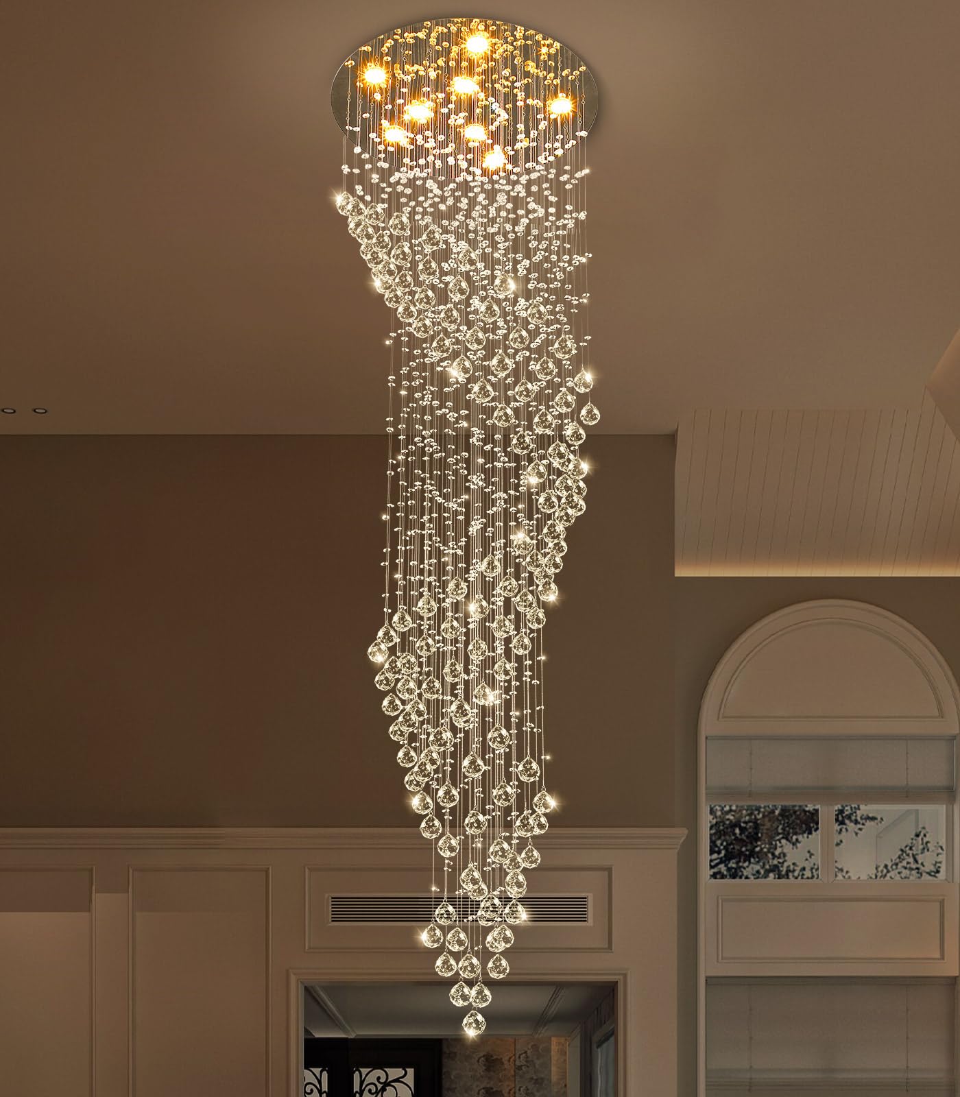 cenozo D24'' x H78'' Crystal Chandelier for Staircaes Glam Chandelier Large Raindrop Chandeliers LED Dimmable High Ceiling Light Fixtures for Hallway Foyer Entryway
