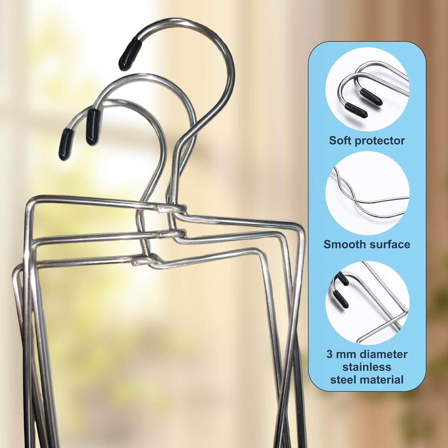 3 Pairs Metal Sock Blockers for Knitting - Stainless Steel Wire Sock Forms for Blocking, Drying & Display - Set of Small, Medium, Large Sizes (6 Pieces Total) with Hanger Hook