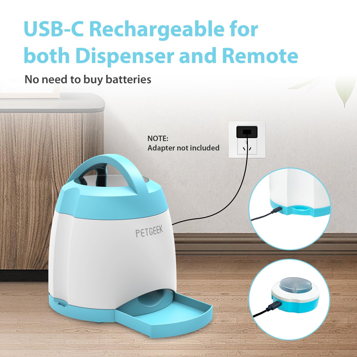 PETGEEK Automatic Dog Feeder/Treat Dispenser with Rechargeable Button Remote Control, Interactive Dog Food Puzzle & Stimulation Toys, 400ml Capacity Pet Dispensing Toy for Indoor/Outdoor Play