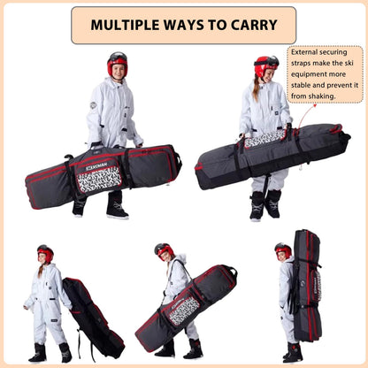 Padded Snowboard Bag with Wheels, Heavy-Duty Wheeled-Ski Travel Bag, Storage Ski Board Boots, Helmet, Jacket for Flying Air Travel, 65 Inch (Extendable to 80.7 Inch),Light Green