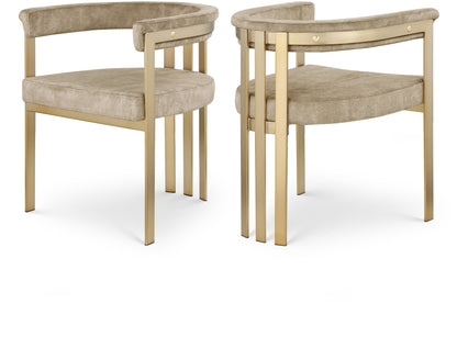 Meridian Furniture 595Beige-C Marcello Collection Modern | Contemporary Velvet Upholstered Dining Chair with Brushed Brass Iron Frame, 23.5" W x 21.75" D x 27.75" H, Beige, Set of 2