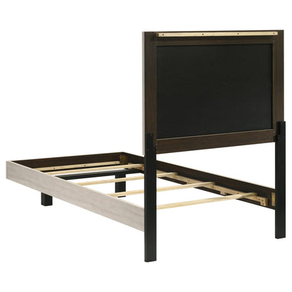 Coaster Home Furnishings - Trenton - Wood - Twin Panel Bed with Floating Design, Upholstered Headboard and Black Legs - Bedroom - Rustic Cream - 225061T