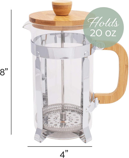 Elanze Designs Natural Woodgrain 600 mL Glass Chrome Plated Bamboo Wood French Press Coffee Maker