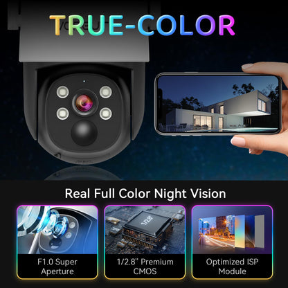 Solar Security Camera System Wireless Outdoor, 4pcs 2K Solar Powered Home Security Cameras, Full Color Night Vision, 360° Pan Tilt, Human Detection, 2.4G/5G WiFi 10CH NVR with 500G HDD