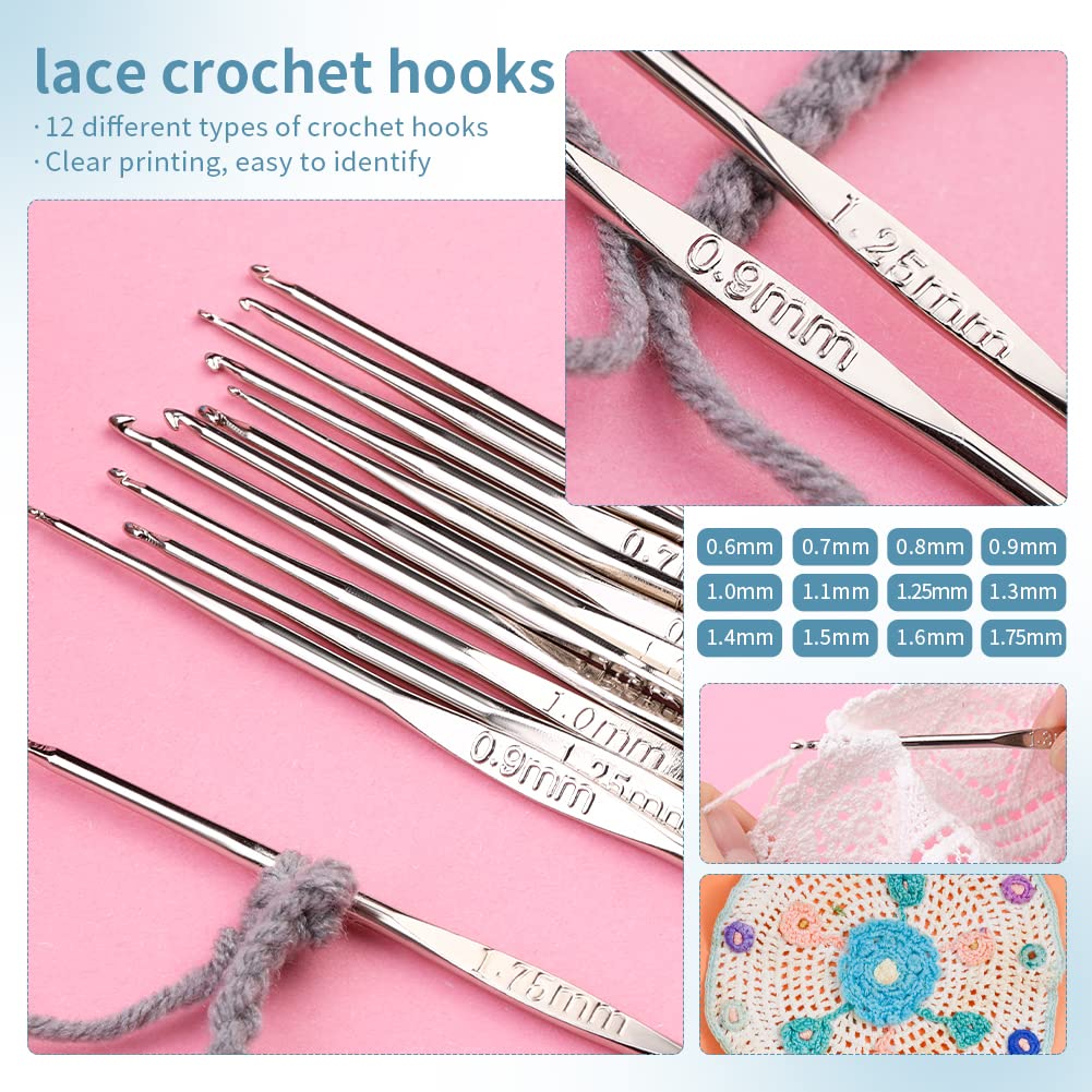 Pnytty Crochet Kit for Beginners Complete 130 Pieces Starters Knitting Kit with Crochet Yarn, Ergonomic Crochet Hooks and Crochet Accessories in Hangable Storage Bag
