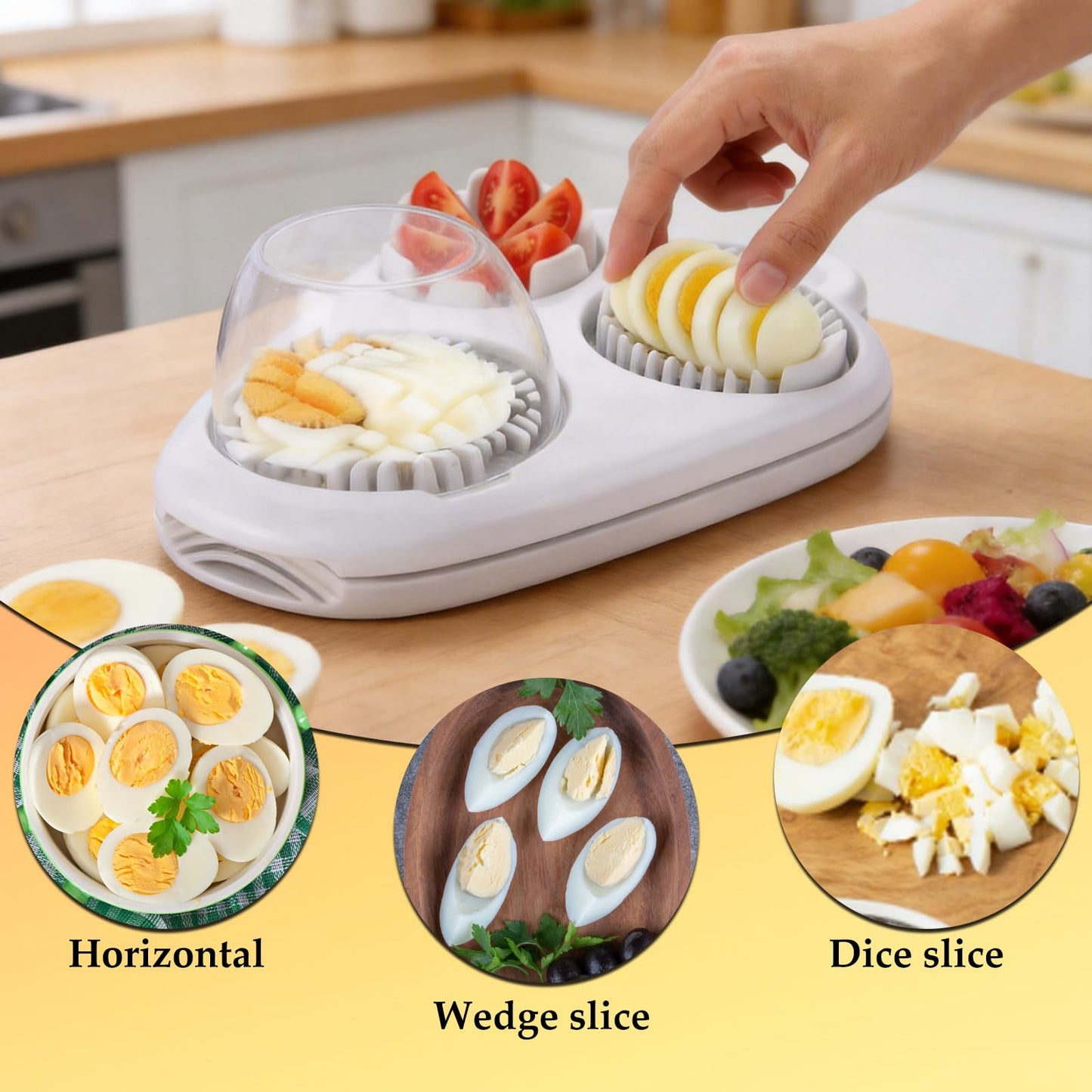 3 in 1 Egg Slicer for Hard Boiled Eggs,3 Cutting Modes,with 2 Egg Shell Opener,Stainless Steel Kitchen Dicer for Strawberry, Grape, Mushroom