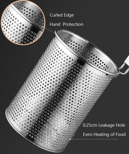 TENTA KITCHEN 2 Pieces Micro-Perforated Stainless Steel Pasta Strainer With handle,Food Dumpling Noodle Strainer,Straining Noodles Pasta Basket (Dia 4.7inch,12cm)