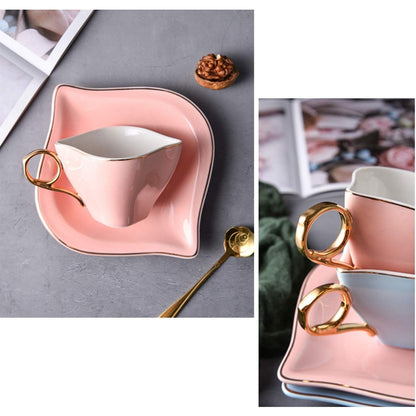 xiyouya 6-Piece Porcelain Ceramic Coffee Tea, Cups & Saucer Service Include 6 Cup，6 ，6 Teaspoons and Display Stand ，200ml/6.8oz(B)