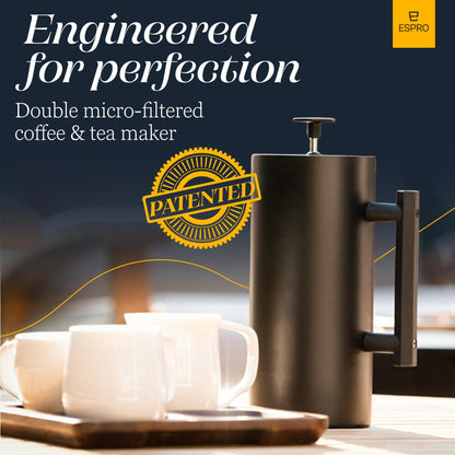 ESPRO P6 32 Ounces French Press Coffee Maker, Double Walled Stainless Steel Insulated, Matte Black