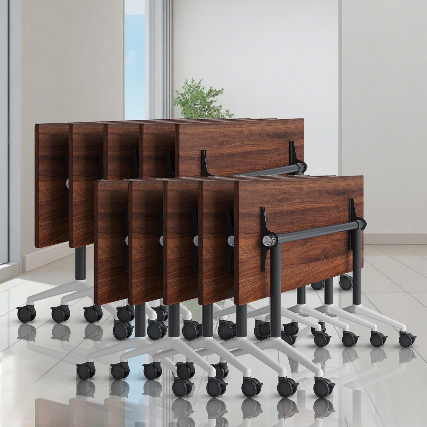 Folding Conference Room Tables, Seminar Conference Table Modern Flip Top Training Meeting Tables, Conference Room Table with Wheels for Home Office Classr,10 Pack 63inch