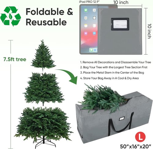 BALEINE Christmas Tree Storage Bag - 7.5 ft Capacity | Durable Protection for Holiday Decor