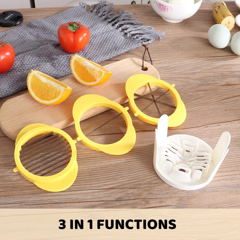 [Upgraded] Jawbush 3 in 1 Egg Slicer with Metal Blades for Hard Boiled Eggs & Soft Fruits, Stainless Steel Hard Boiled Egg Cutter, Heavy Duty Strawberry Mushroom or Ham Slicer, Dishwasher Safe