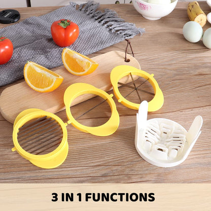 Jawbush 3-in-1 Egg Slicer with Stainless Steel Blades & Egg Piercer Set, Multi-functional Cutter for Halving, Wedging (6-Piece) & Slicing (9-Piece), Heavy Duty Tool for Hard Boiled Eggs & Fruits