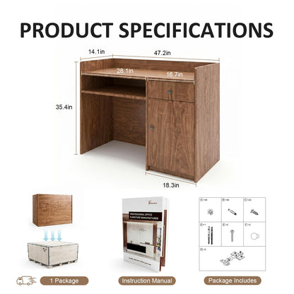 YTElantivo Modern Reception Desk with Drawer and File Cabinet - Front Counter Table for Office, Salon, Spa, Retail - Small Reception Desk for Small Spaces - European Oak - 47.24in