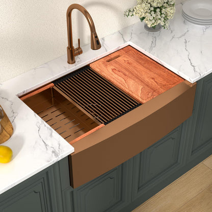 Lordear 33x21Inch Rose Gold Farmhouse Kitchen Sink Workstation SUS304 16-Gauge Stainless Steel Farmhouse Sink Apron Fron Farm Style Undermount Sinks, 33"x21"x10"