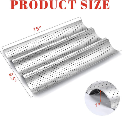 GGC 3-Loaf Baguette Bread Pan, Nonstick Perforated Grade Coating for Baking Crispy Baguettes