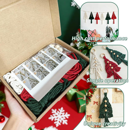 Macrame Kit for Beginners with Step by Step Video Tutorials DIY Christmas Tree Wall Hanging Craft Kit for Adults Kids Family Festive Holiday Activity Creative Boho Home Decor Unique Gift Idea (A)