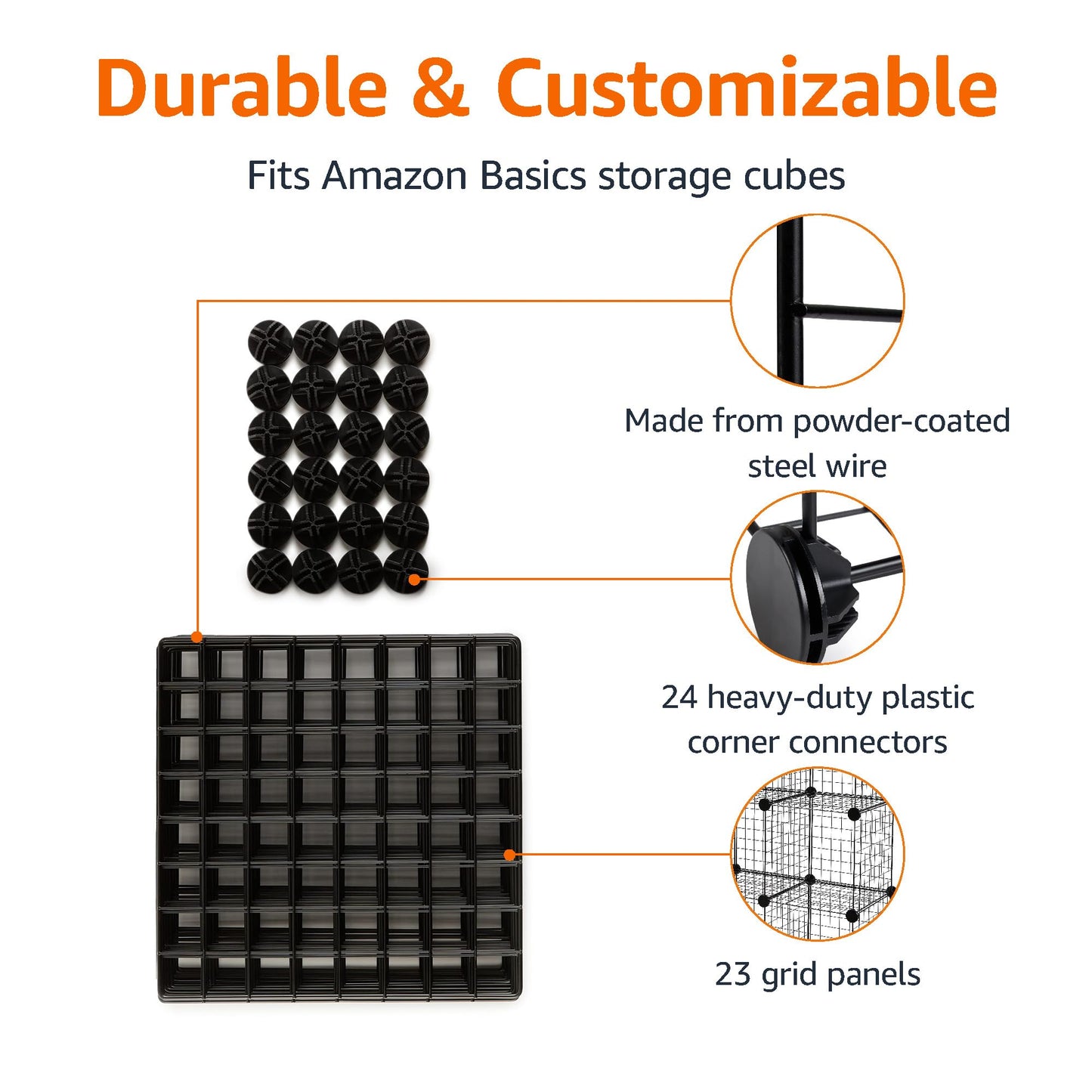 Amazon Basics 6-Cube Wire Grid Stackable Storage Organizer, Metal Shelving Unit, No-Tool Assembly, 26"W x 38"H x 12.6"D, Black