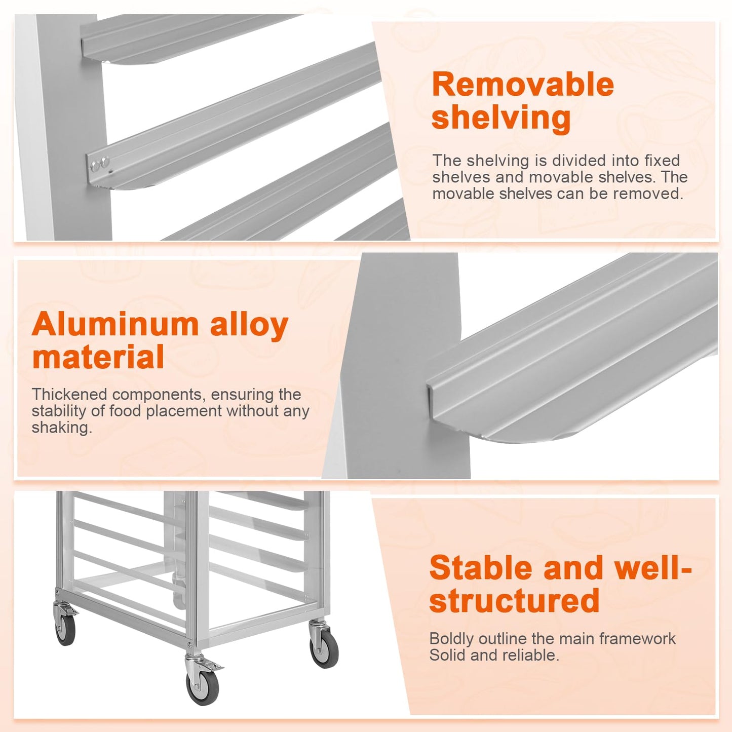 18 Tiers Aluminium Bun Pan Rack with Wheels NSF Commercial Bakery Racks for Kitchen Home Bread Baking Restaurant & Catering 18.5x24.6x70in